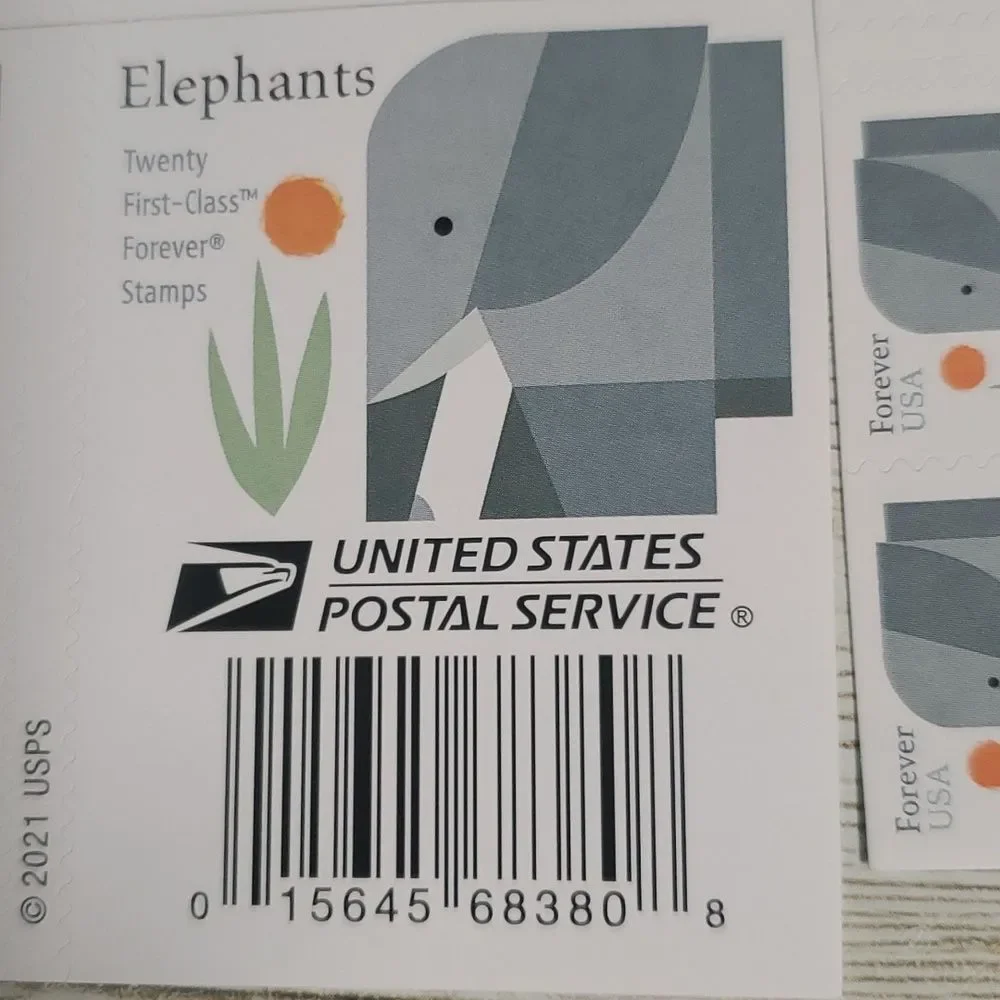 100 Elephants 2022 Forever Postage Stamps US Postal USPS Animals Endangered Mail